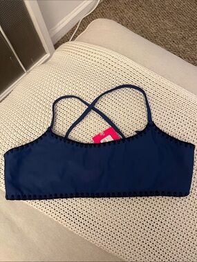 Navy Blue Crochet-Trim Bikini Top
